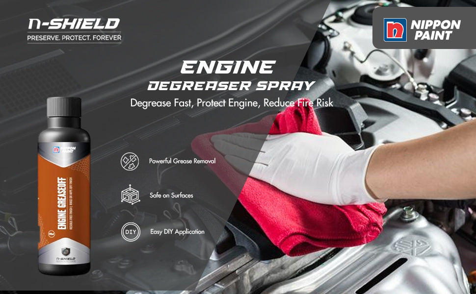 Nippon Paint n-Shield Engine Degreaser Spray 250ml | Powerful Engine Cleaner, Removes Oil, Dirt, Non-Corrosive | No. 1 Paint In Asia Pacific