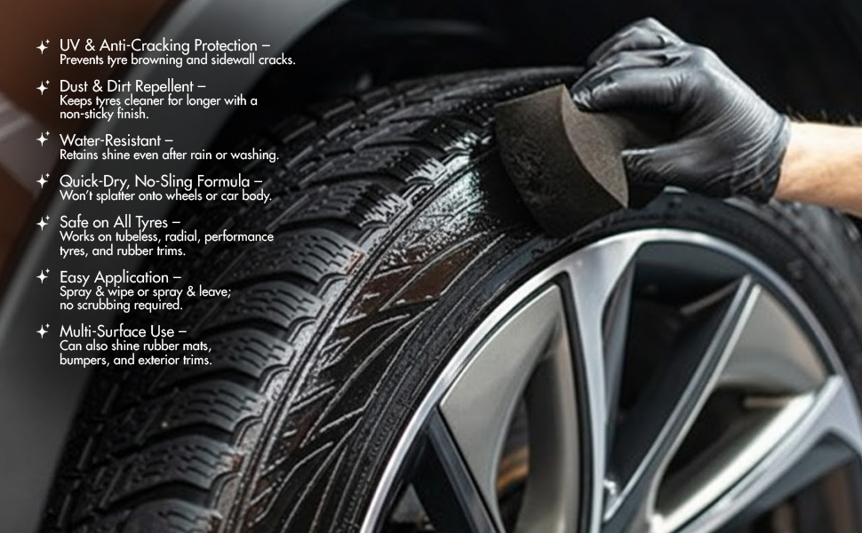 Nippon Paint n-Shield Tyre Shine Spray 250ml | Long Lasting Gloss, Restores Black Finish, Protects from Dust & Fading